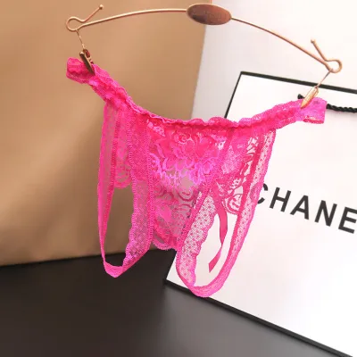 Women Fashion Sexy Solid Color Lace Open-Crotch Underwear