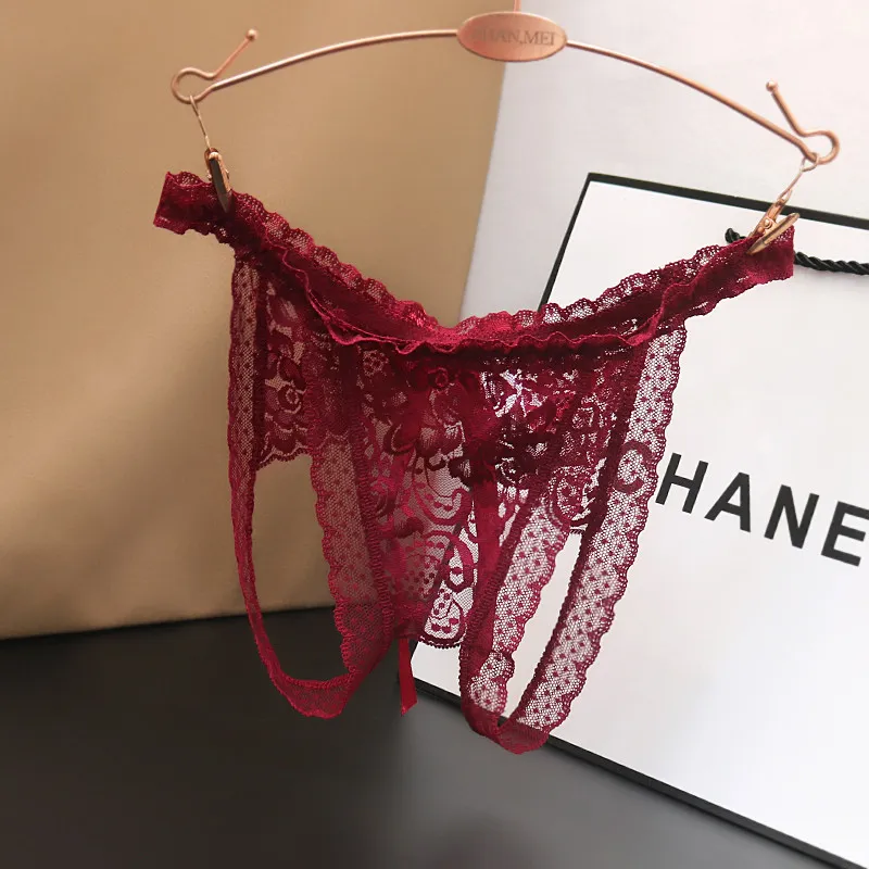 Women Fashion Sexy Solid Color Lace Open-Crotch Underwear