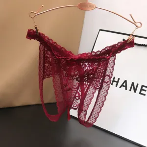 Women Fashion Sexy Solid Color Lace Open-Crotch Underwear