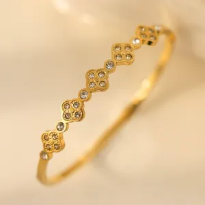 Women Fashion Electroplated Rhinestone Four-Leaf Clover Titanium Steel Bracelet