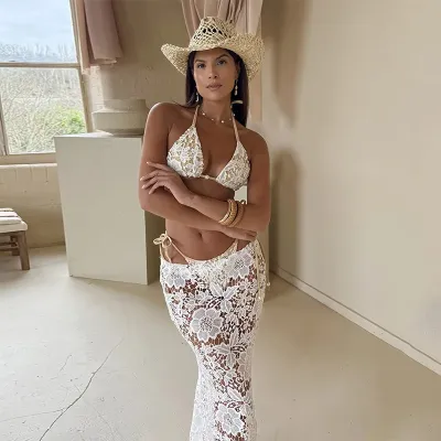 Women Sexy Lace Bikini And Skirt Swimwear Three-Piece Set