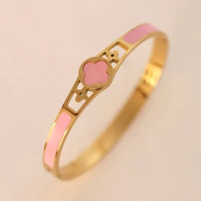 Women Fashion Titanium Steel Four-Leaf Clover Drip Glue Bracelet