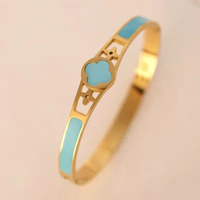 Women Fashion Titanium Steel Four-Leaf Clover Drip Glue Bracelet