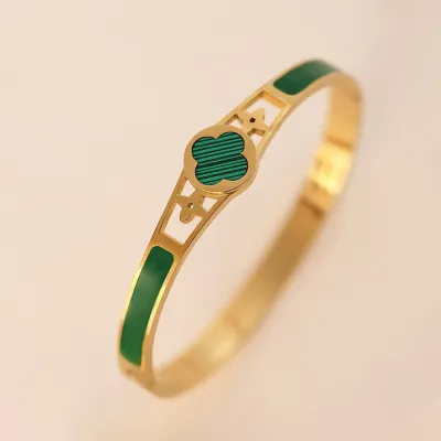 Women Fashion Titanium Steel Four-Leaf Clover Drip Glue Bracelet