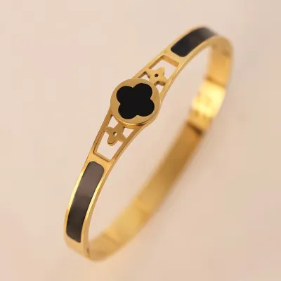 Women Fashion Titanium Steel Four-Leaf Clover Drip Glue Bracelet