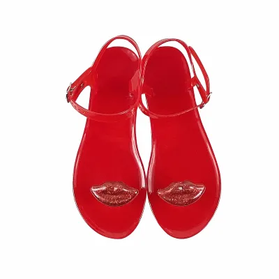 Women Casual Red Lip Print Non-Slip Flat Sandals Plus Size
