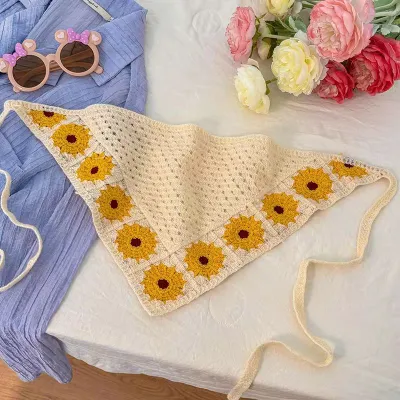 Women's Knitted Triangle Scarf Handmade Plaid Accessory