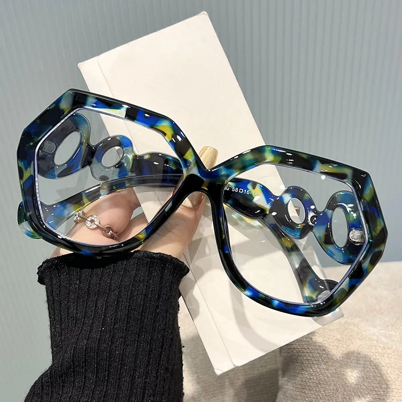 Fashion Hexagon Chain Leg Hollow Anti-Blue Light Sunglasses