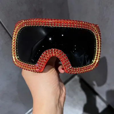 Women Fashion Punk Rhinestone Decoration Large Frame Square Sunglasses