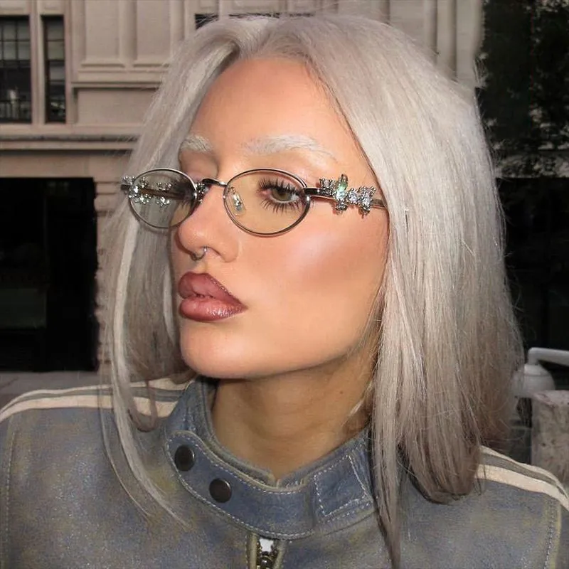 Women Fashion Metal Rhinestone Decoration Anti-Blue Light Sunglasses