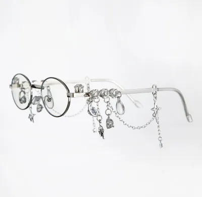 Women Fashion Gothic Star Butterfly Chain Pendant Small Frame Oblong Mirror Sunglasses