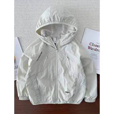 Boys Fashion Casual Spring Summer Solid Color Mesh Zipper UPF 50+ Sun Protection Coat for Kids (3-14T)