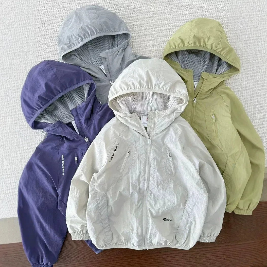 Boys Fashion Casual Spring Summer Solid Color Mesh Zipper UPF 50+ Sun Protection Coat for Kids (3-14T)