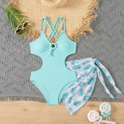 Kids Girls Fashion Fresh Print Sleeveless Two-Piece Swimsuit Set