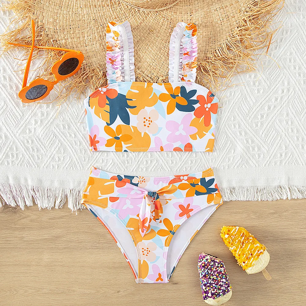 Kids Girls' Fashion Floral Printed Quick-Drying Bikini Swimsuit