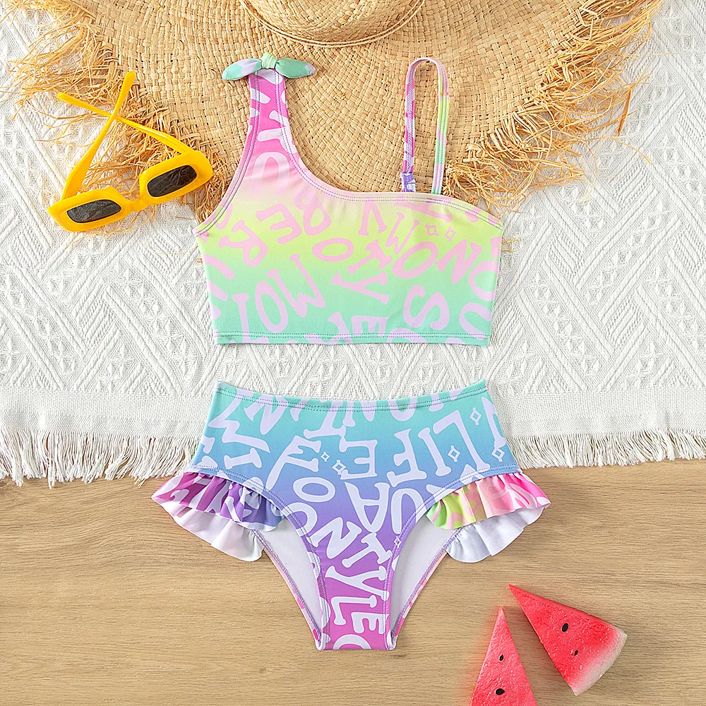 Kids Girls Fashion Gradient Printed Bikini Swimsuit