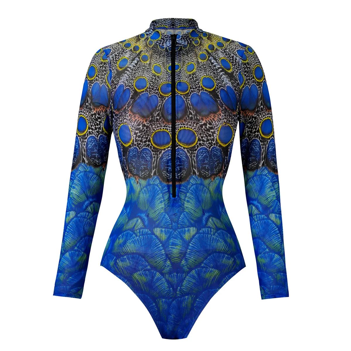 Women Fashion Casual Printed Long Sleeve Quick-Drying One-Piece UPF 35+  Sun Protection Swimsuit