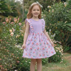 Kids Girl Fashion Casual Summer Flower Printed Sleeveless Stitching Dress