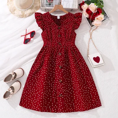 Kids Girls Fashion Casual Summer Stripe Flutter Sleeve A-Line Dress