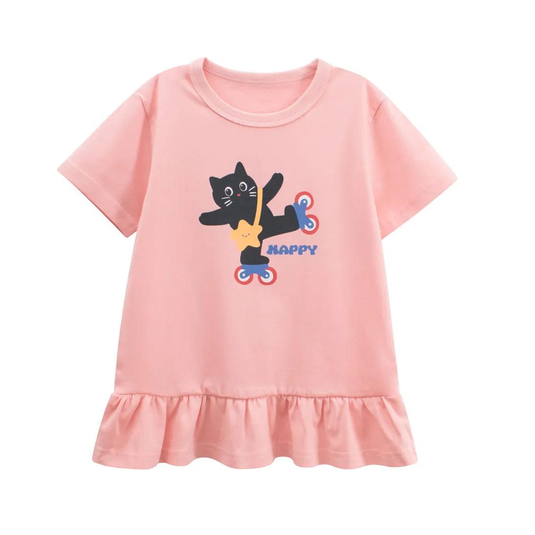 Kids Girls Fashion Casual Summer Cartoon Print Short Sleeve Cotton T-Shirt