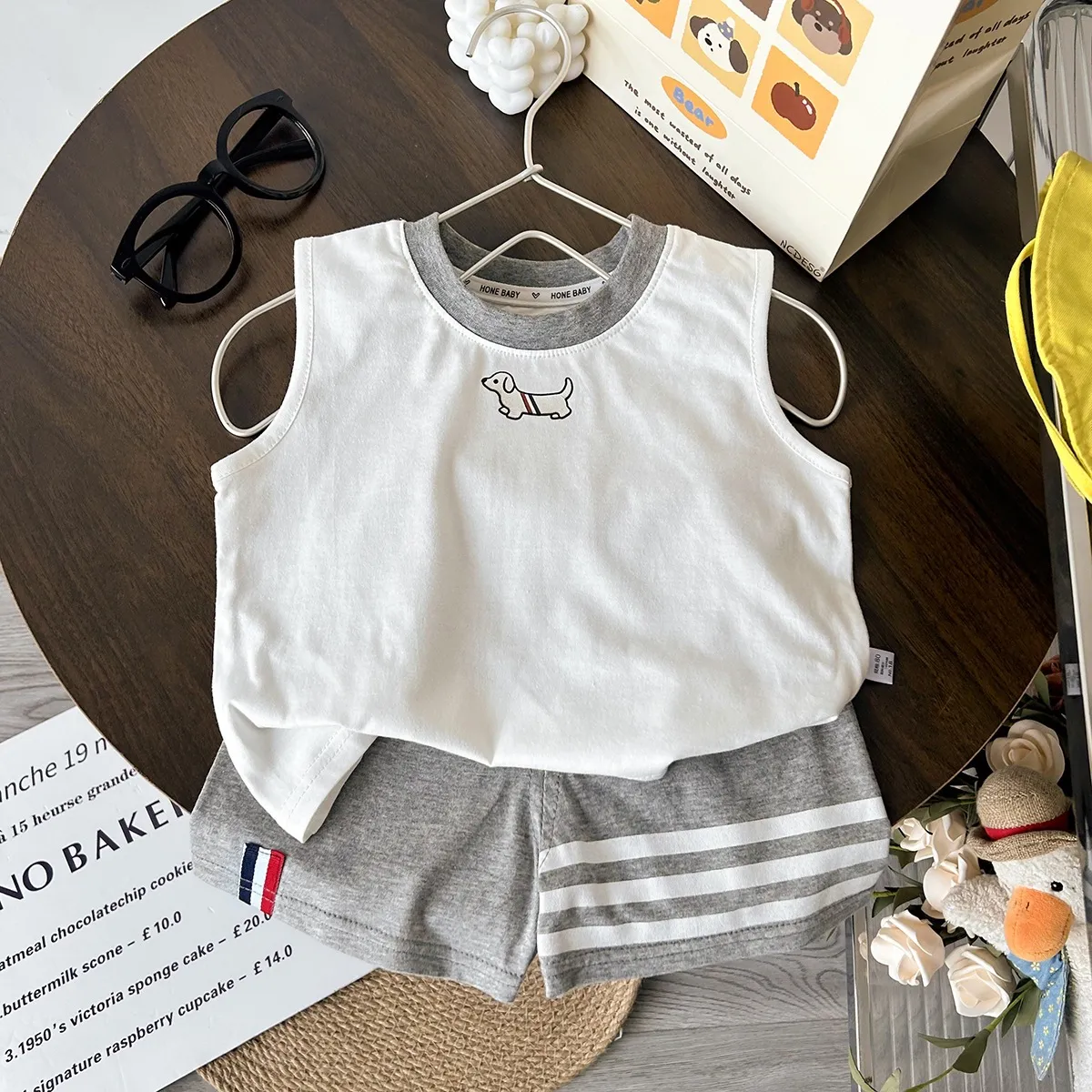 Kids Boys Fashion Casual Summer Cartoon Printed Tank Top Loose Shorts Two-Piece Set