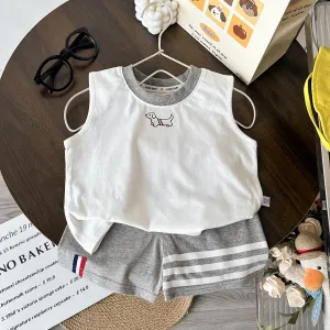 Kids Boys Fashion Casual Summer Cartoon Printed Tank Top Loose Shorts Two-Piece Set