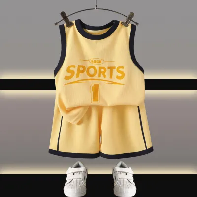 Kids Boys Girls Fashion Casual Summer Printed Vest Sleeveless Loose Shorts Two-Piece Set