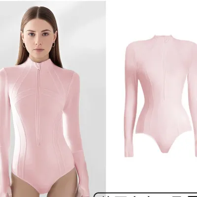 Women Fashion Casual Solid Color Long-Sleeve Quick-Drying UPF 50+ Sun Protection One-Piece Swimsuit