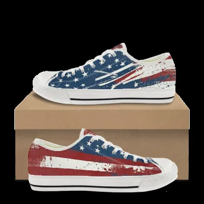 Women Fashion Casual American Flag Printed Flats Canvas Sneakers