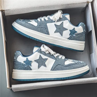 Men's Fashion Casual Star Splicing Breathable Lace-Up Non-Slip Sneakers Low Top