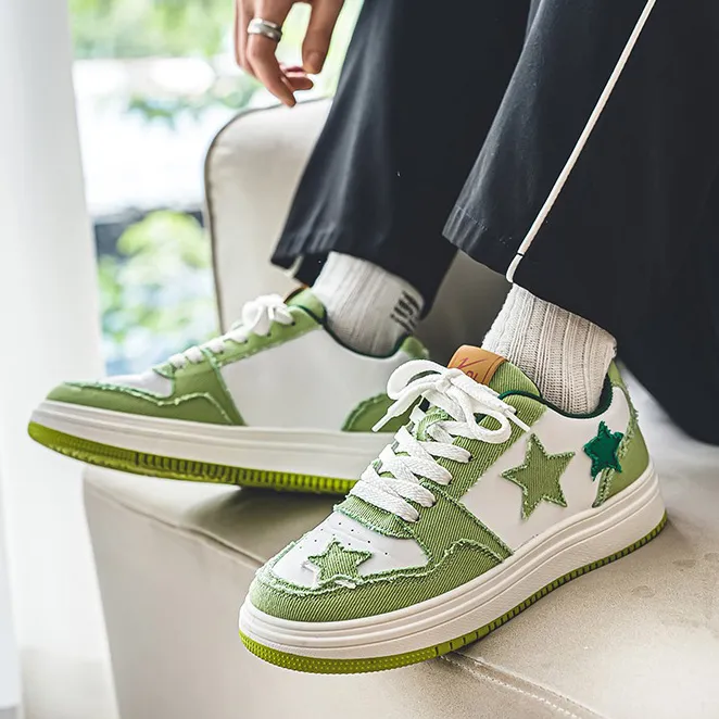 Men's Fashion Casual Star Splicing Breathable Lace-Up Non-Slip Sneakers Low Top