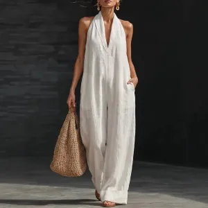 Women'S Casual Solid Color Neck Sleeveless Jumpsuits
