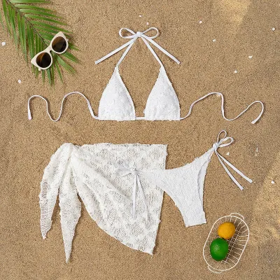 Women'S Sexy Bikini And Gauze Cover-Ups Swimsuit Three-Piece Set