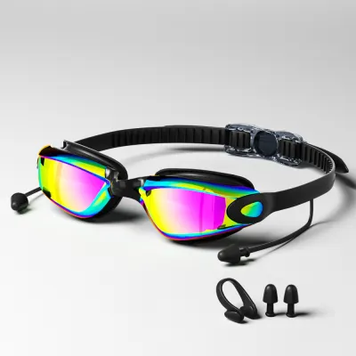 Fashion Hd Waterproof Anti-Fog Electroplated Swimming Goggles Nose Clip Earplugs Set