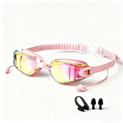 Fashion Hd Waterproof Anti-Fog Electroplated Swimming Goggles Nose Clip Earplugs Set