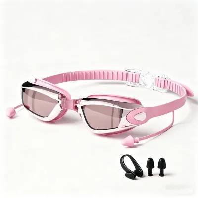 Fashion Hd Waterproof Anti-Fog Electroplated Swimming Goggles Nose Clip Earplugs Set