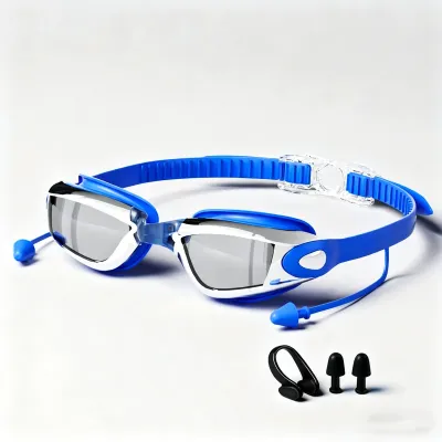 Fashion Hd Waterproof Anti-Fog Electroplated Swimming Goggles Nose Clip Earplugs Set