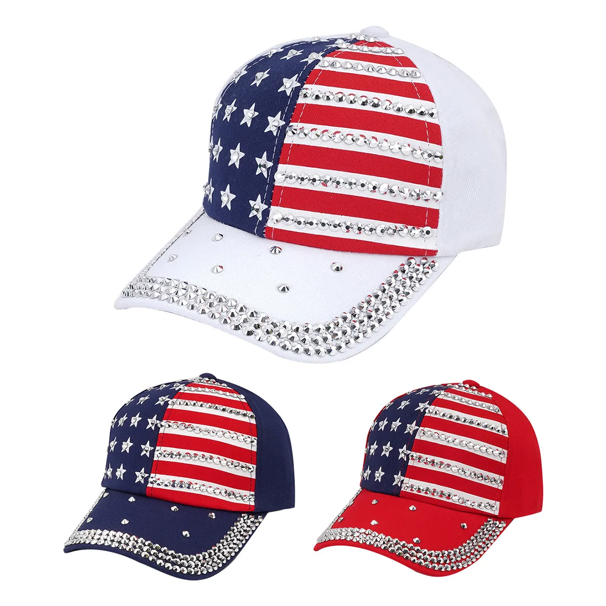 Fashion Casual America 250th Memorial Rhinestone Stars And Stripes Baseball Cap