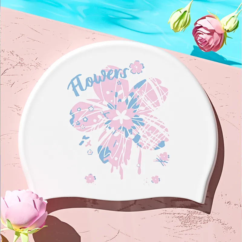 Women Fashion Printed Big Head Circumference Silicone Swimming Cap