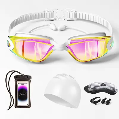 Fashion Waterproof Anti-Fog Hd Swimming Goggles Silicone Swimming Cap Set