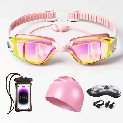 Fashion Waterproof Anti-Fog Hd Swimming Goggles Silicone Swimming Cap Set