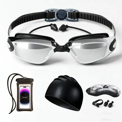 Fashion Waterproof Anti-Fog Hd Swimming Goggles Silicone Swimming Cap Set