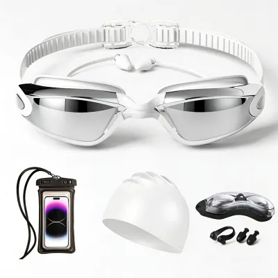 Fashion Waterproof Anti-Fog Hd Swimming Goggles Silicone Swimming Cap Set