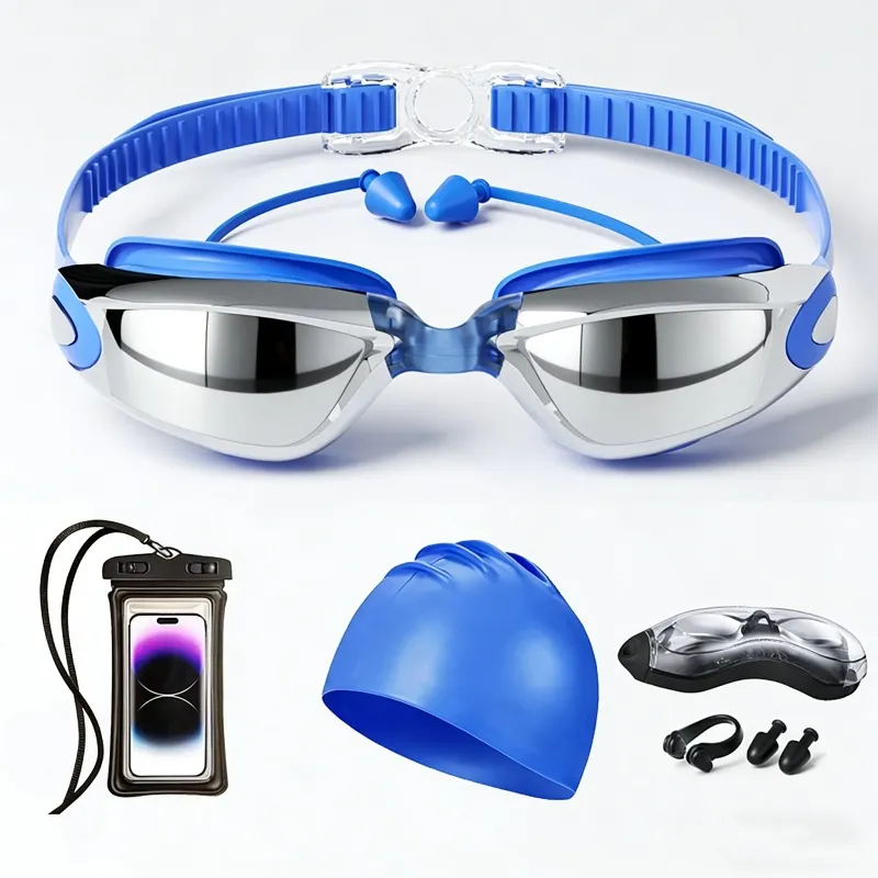 Fashion Waterproof Anti-Fog Hd Swimming Goggles Silicone Swimming Cap Set