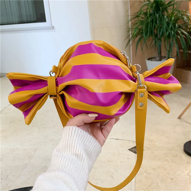 Women Creative Stripe Candy Shape PU Shoulder Bag