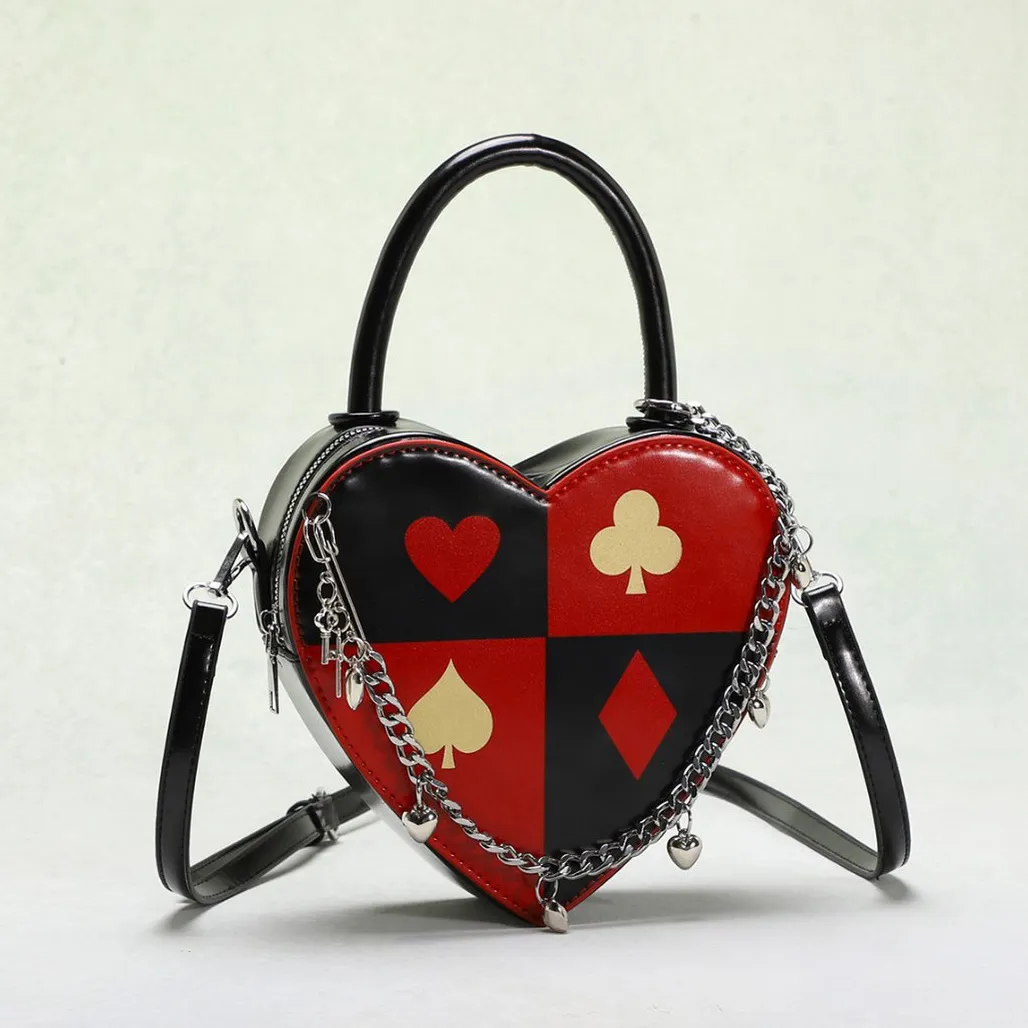 Women Fashion Creative Love-Shaped Printed Chain Crossbody Bag
