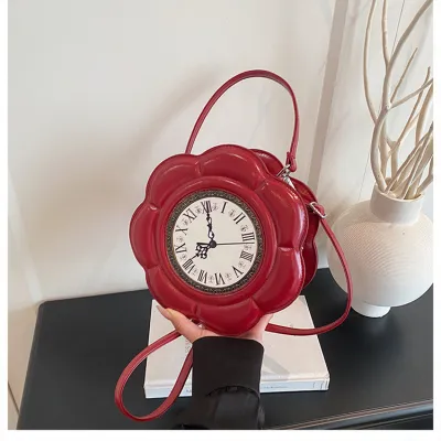 Women Fashion Creative Clock-Shaped Crossbody Bag PU Zipper