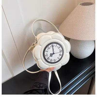 Women Fashion Creative Clock-Shaped Crossbody Bag PU Zipper