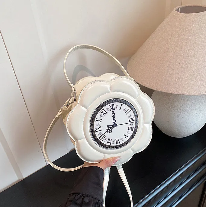 Women Fashion Creative Clock-Shaped Crossbody Bag PU Zipper