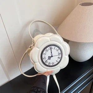 Women Fashion Creative Clock-Shaped Crossbody Bag PU Zipper